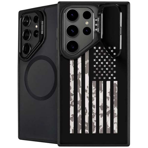 Black and White Camo American Flag Galaxy S25 Ultra Kickstand Case