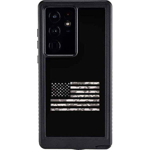 Black and White Camo American Flag Galaxy S24 Ultra Waterproof Case