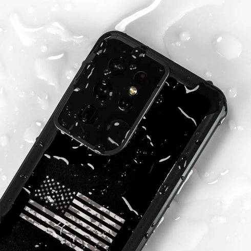 Black and White Camo American Flag Galaxy S24 Ultra Waterproof Case