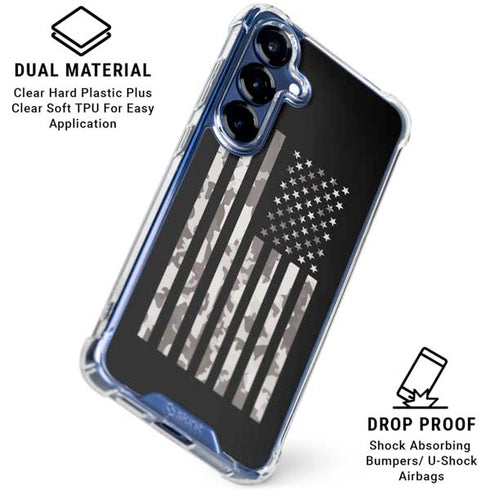 Black and White Camo American Flag Galaxy S25 Clear Case
