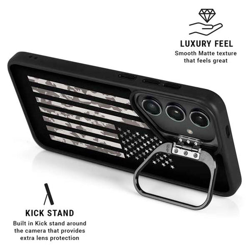 Black and White Camo American Flag Galaxy S25 FE Kickstand Case