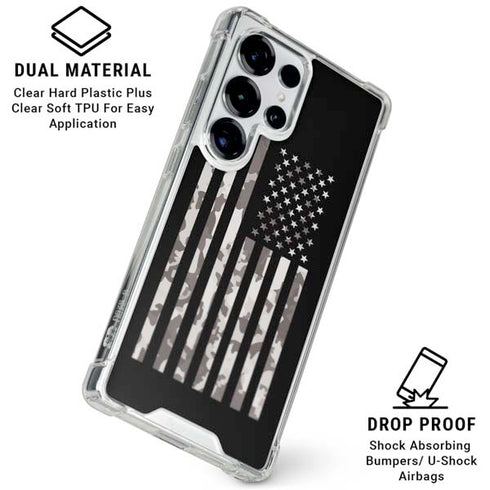 Black and White Camo American Flag Galaxy S25 Ultra Clear Case