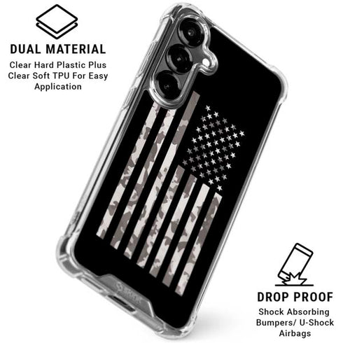 Black and White Camo American Flag Galaxy S26 Plus Clear Case