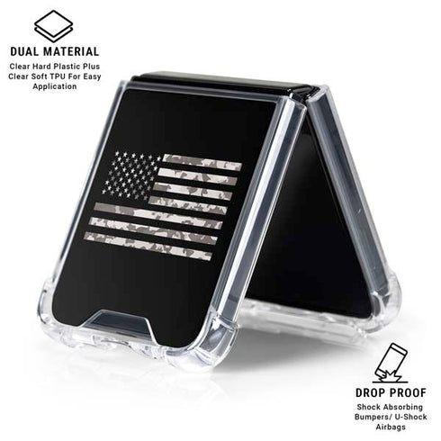Black and White Camo American Flag Galaxy Z Flip7 Clear Case