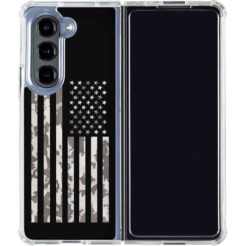 Black and White Camo American Flag Galaxy Z Fold5 5G Clear Case