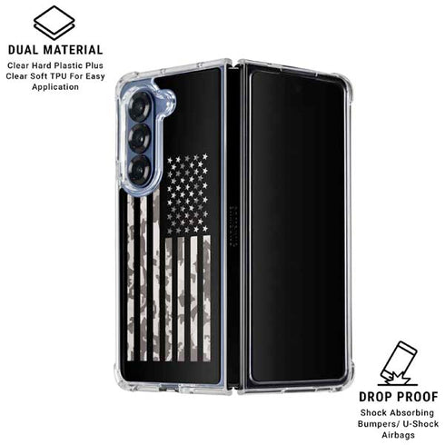 Black and White Camo American Flag Galaxy Z Fold6 Clear Case
