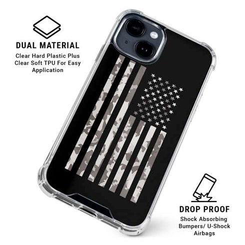Black and White Camo American Flag iPhone 15 Clear Case