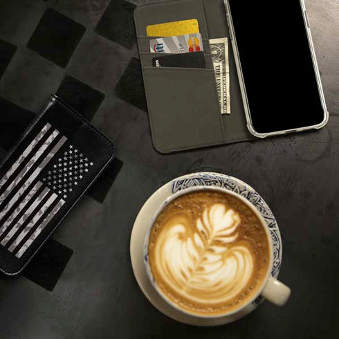 Black and White Camo American Flag iPhone 15 Folio Case