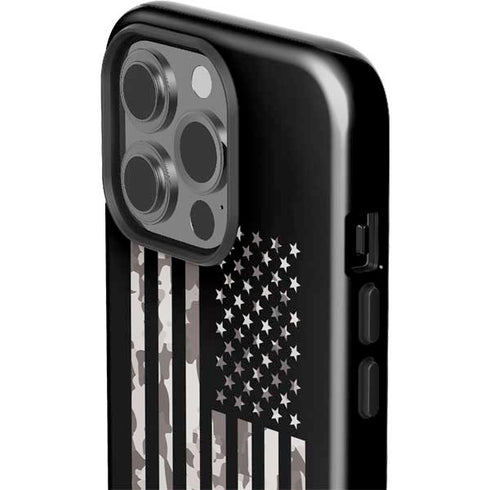 Black and White Camo American Flag iPhone 15 Pro Impact Case