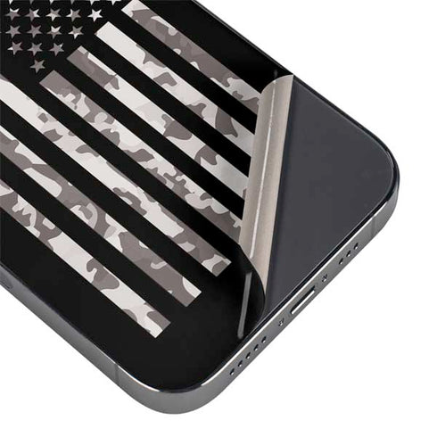 Black and White Camo American Flag iPhone 15 Pro Max Skin