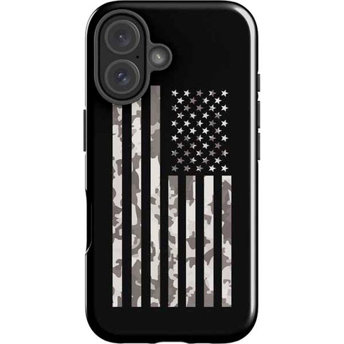 Black and White Camo American Flag iPhone 16 Impact Case