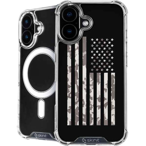 Black and White Camo American Flag iPhone 16 MagSafe Case