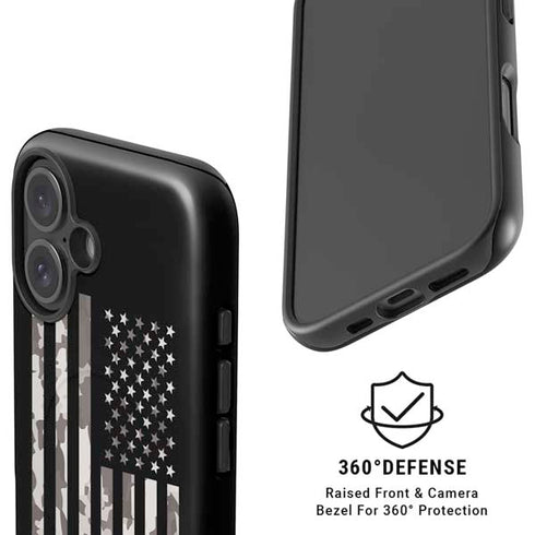 Black and White Camo American Flag iPhone 16 Magsafe Impact Case
