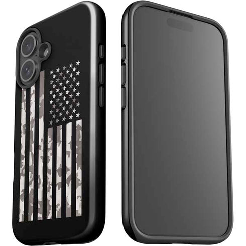 Black and White Camo American Flag iPhone 16 Plus Impact Case