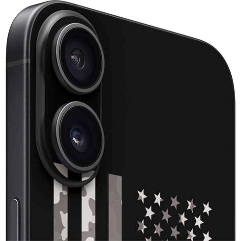Black and White Camo American Flag iPhone 16 Plus Skin