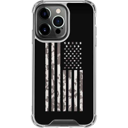 Black and White Camo American Flag iPhone 16 Pro Clear Case