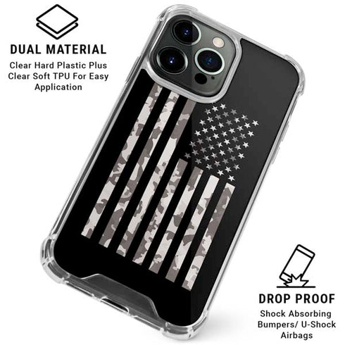 Black and White Camo American Flag iPhone 16 Pro Clear Case