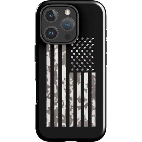 Black and White Camo American Flag iPhone 16 Pro Impact Case