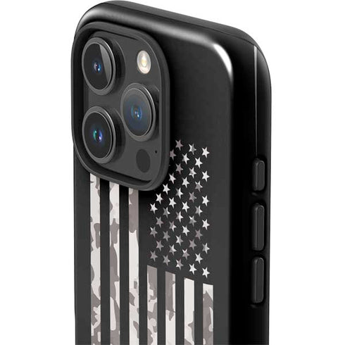 Black and White Camo American Flag iPhone 16 Pro Impact Case