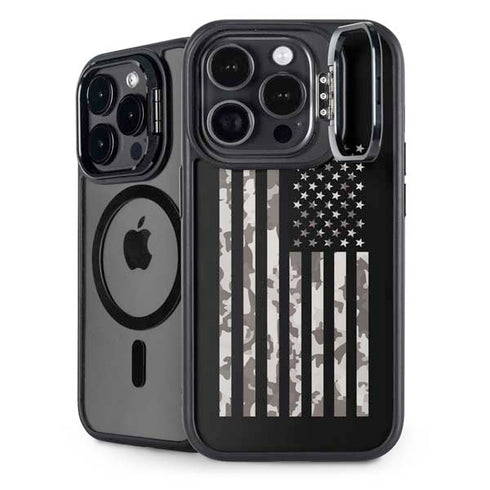 Black and White Camo American Flag iPhone 16 Pro Kickstand Case