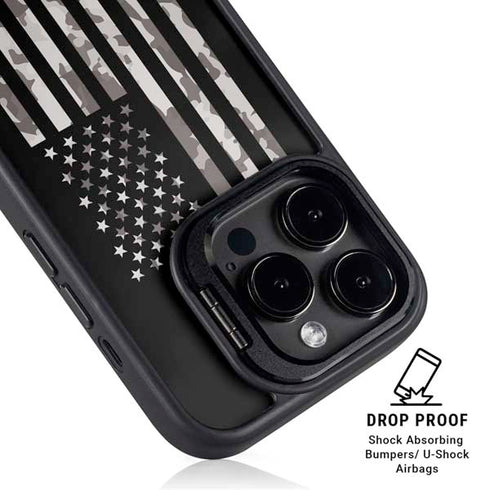 Black and White Camo American Flag iPhone 16 Pro Kickstand Case
