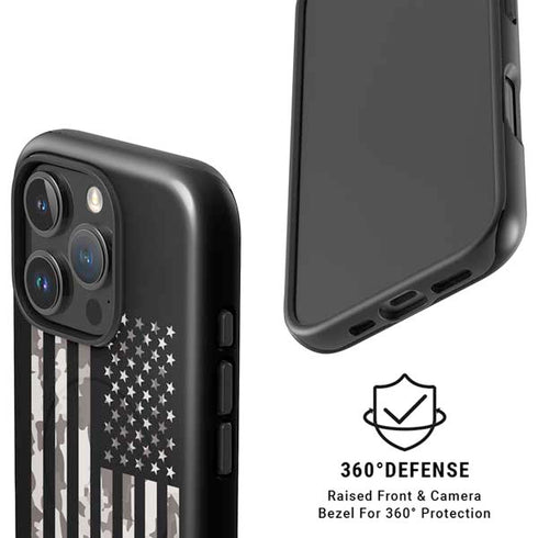 Black and White Camo American Flag iPhone 16 Pro Magsafe Impact Case