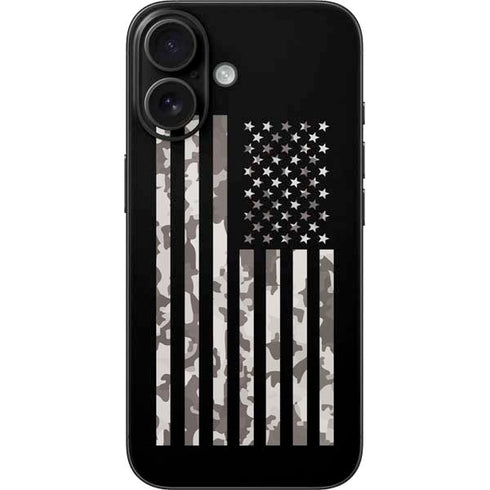 Black and White Camo American Flag iPhone 16 Skin