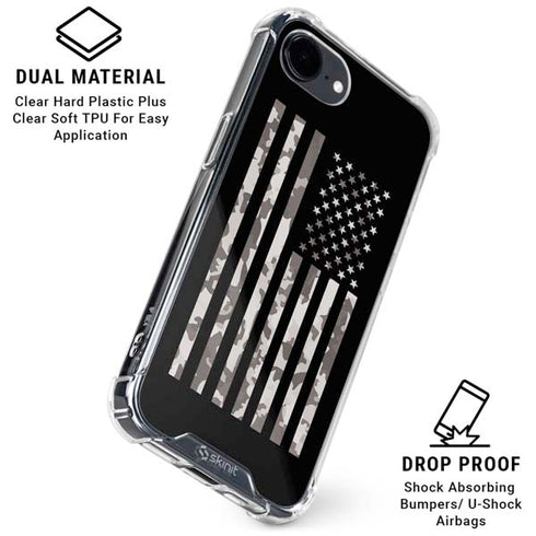 Black and White Camo American Flag iPhone 16e Clear Case