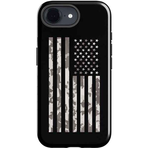 Black and White Camo American Flag iPhone 16e Impact Case