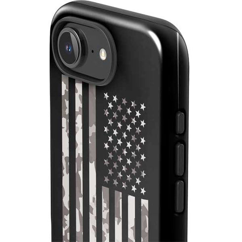 Black and White Camo American Flag iPhone 16e Impact Case