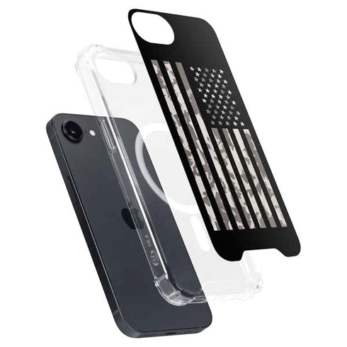 Black and White Camo American Flag iPhone 16e MagSafe Case