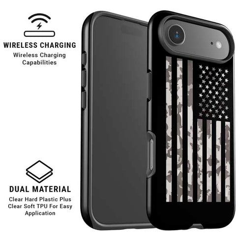 Black and White Camo American Flag iPhone 17 Air Magsafe Impact Case