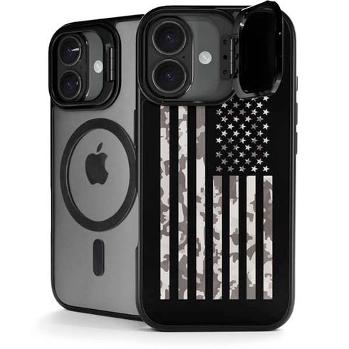 Black and White Camo American Flag iPhone 17 Kickstand Case