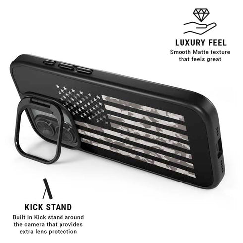 Black and White Camo American Flag iPhone 17 Kickstand Case