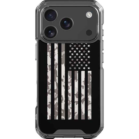 Black and White Camo American Flag iPhone 17 Pro Clear Case