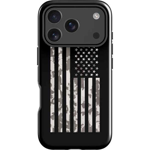 Black and White Camo American Flag iPhone 17 Pro Impact Case