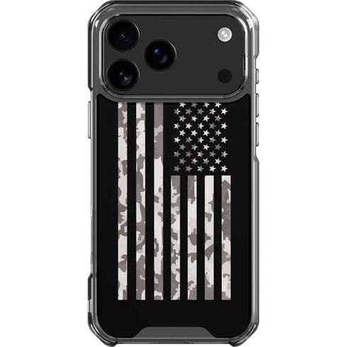 Black and White Camo American Flag iPhone 17 Pro Max Clear Case