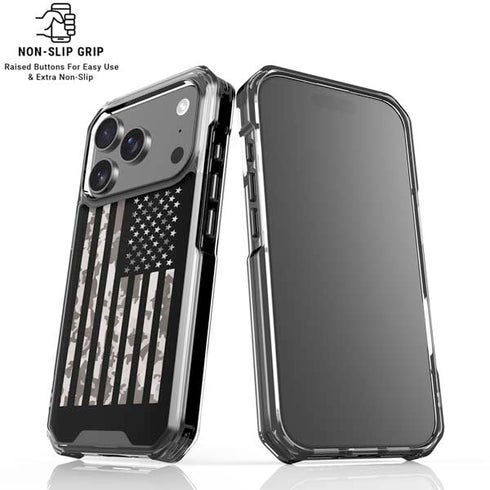 Black and White Camo American Flag iPhone 17 Pro Max Clear Case