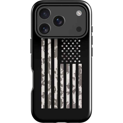 Black and White Camo American Flag iPhone 17 Pro Max Impact Case