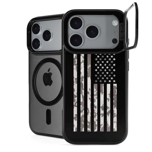 Black and White Camo American Flag iPhone 17 Pro Max Kickstand Case