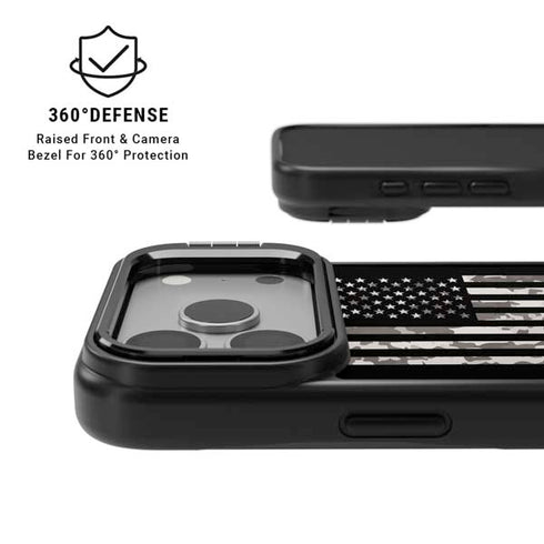 Black and White Camo American Flag iPhone 17 Pro Max Kickstand Case