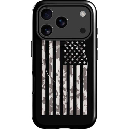 Black and White Camo American Flag iPhone 17 Pro Max Magsafe Impact Case