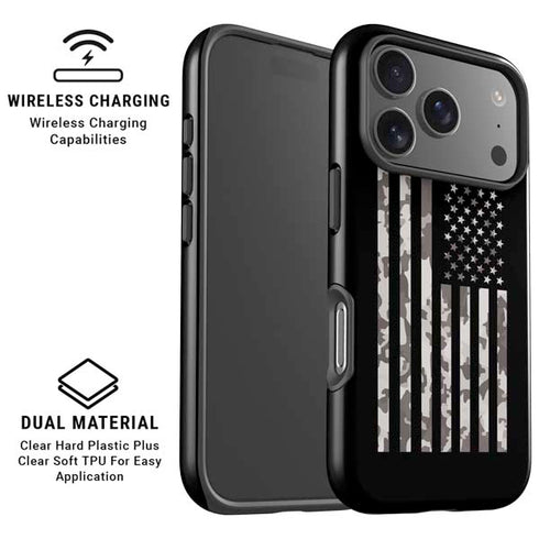 Black and White Camo American Flag iPhone 17 Pro Max Magsafe Impact Case
