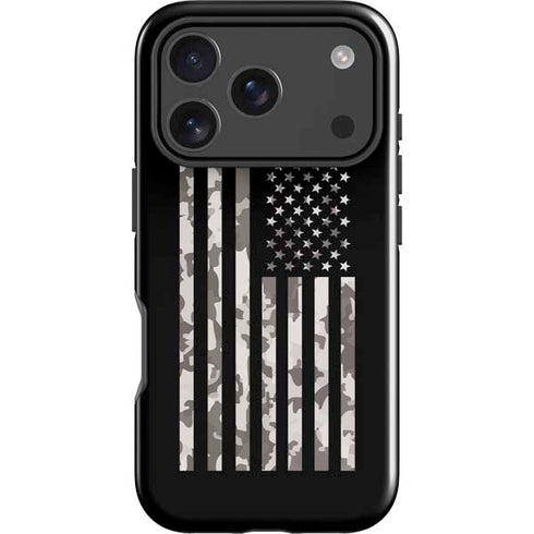 Black and White Camo American Flag iPhone 18 Pro Impact Case