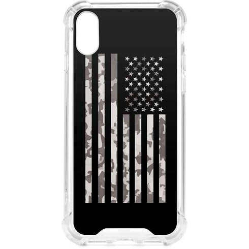 Black and White Camo American Flag iPhone XS Clear Case