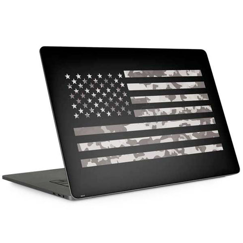 Black and White Camo American Flag MacBook Skins