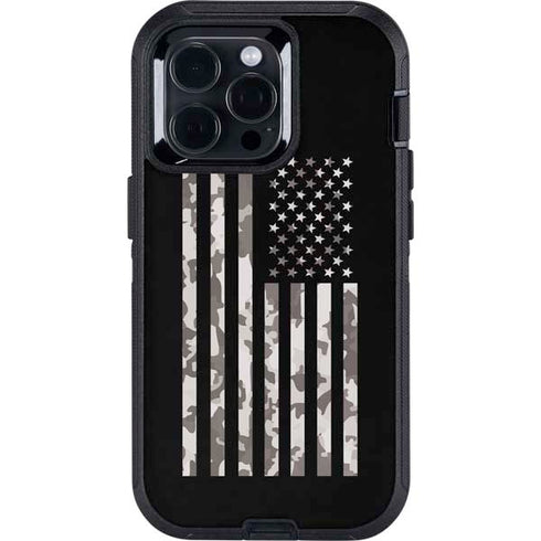 Black and White Camo American Flag Otterbox Defender iPhone Skin
