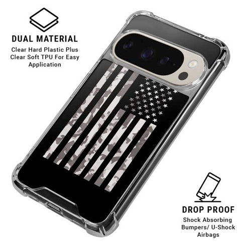 Black and White Camo American Flag Pixel 9 Pro XL Clear Case