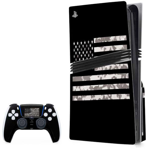 Black and White Camo American Flag PS5 Pro Disk Bundle Skin