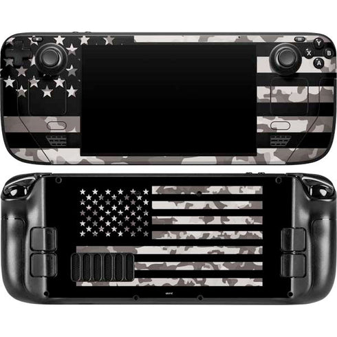 Black and White Camo American Flag Steam Deck Handheld Gaming Computer OLED Skin